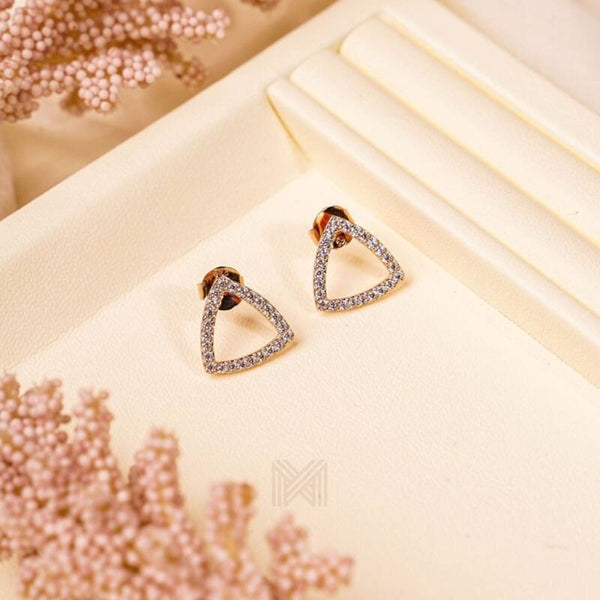 MILLENNE Minimal Sparkling Triangle Cubic Zirconia Rose Gold Stud Earrings with 925 Sterling Silver