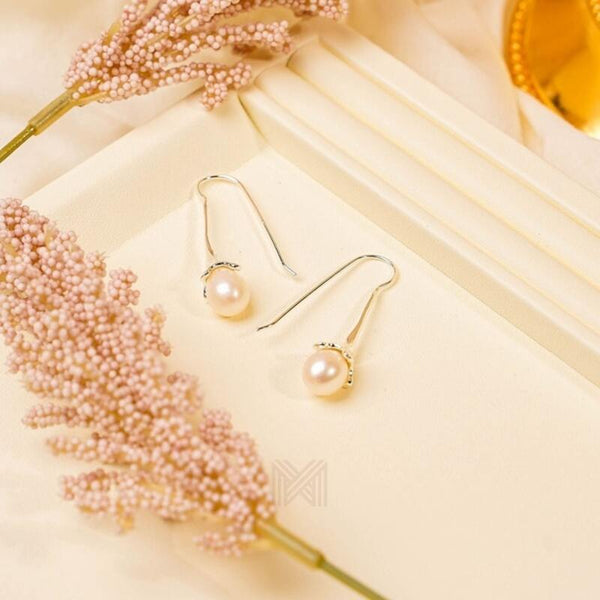 MILLENNE Made For The Night Freshwater Pearls Elegant Hook Silver Threader Earrings with 925 Sterling Silver