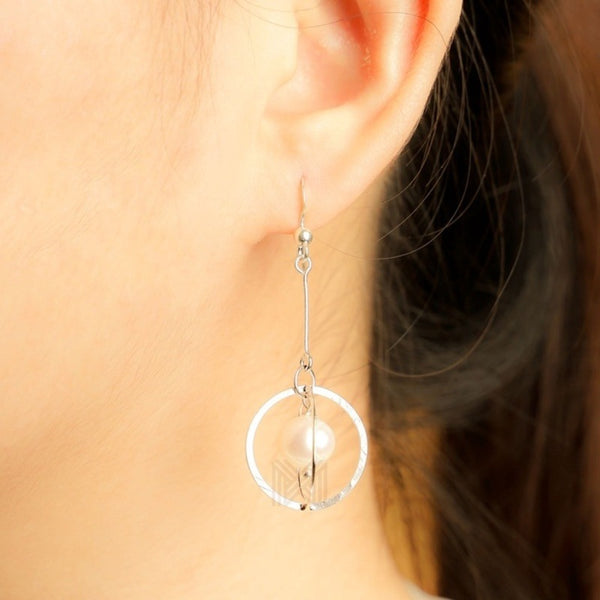 MILLENNE Minimal Freshwater Pearls Silver Beaded Hook Earrings with 925 Sterling Silver