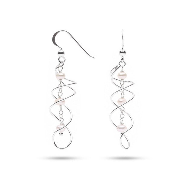 MILLENNE Millennia 2000 Freshwater Pearls Silver Hook Beaded With Fresh Water Pearls Silver Dangle Earrings with 925 Sterling Silver