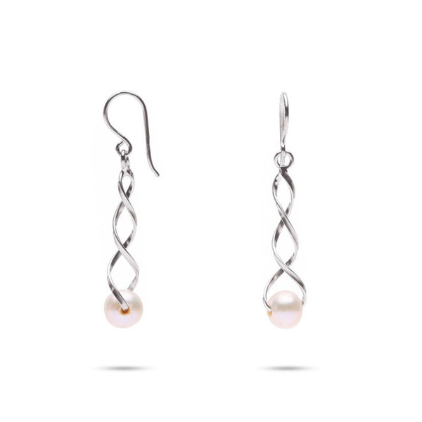 MILLENNE Millennia 2000 Freshwater Pearls Twisted Strands Silver Dangle Earrings with 925 Sterling Silver