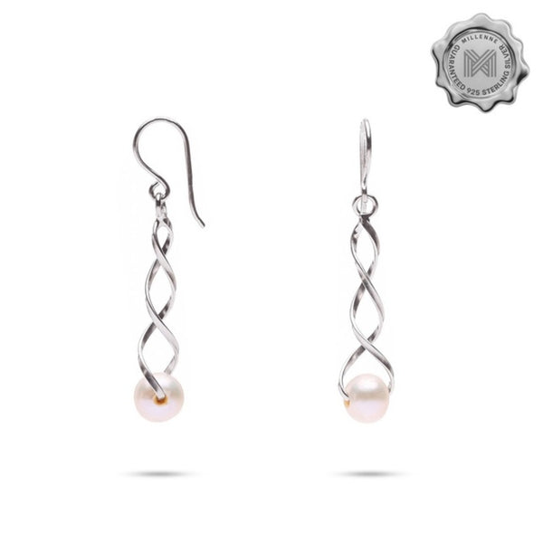 MILLENNE Millennia 2000 Freshwater Pearls Twisted Strands Silver Dangle Earrings with 925 Sterling Silver