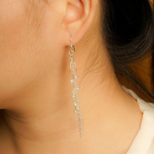 MILLENNE Millennia 2000 Freshwater Pearls Earrings Beaded Silver Dangle Earrings with 925 Sterling Silver