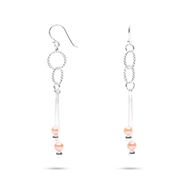 MILLENNE Millennia 2000 Freshwater Pearls Links Hook and Beaded Silver Dangle Earrings with 925 Sterling Silver