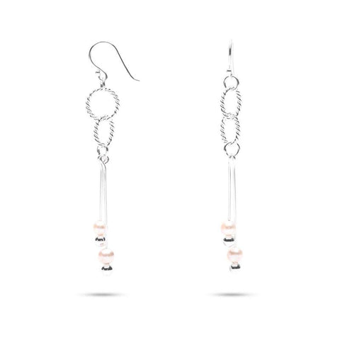 MILLENNE Millennia 2000 Freshwater Pearls Dual Circles and Beaded Silver Dangle Earrings with 925 Sterling Silver