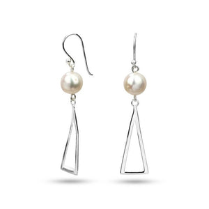 MILLENNE Millennia 2000 Freshwater Pearls Triangle Hook and Beaded Silver Dangle Earrings with 925 Sterling Silver