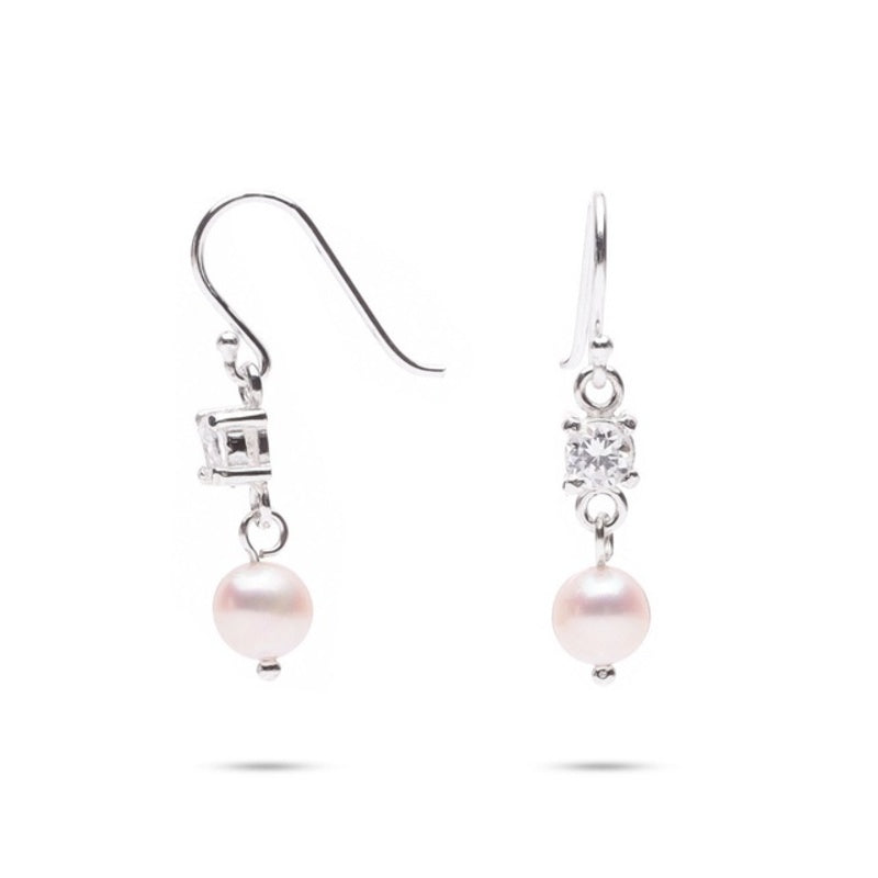 MILLENNE Made For The Night Freshwater Pearls and Studded Cubic Zirconia Silver Dangle Earrings with 925 Sterling Silver