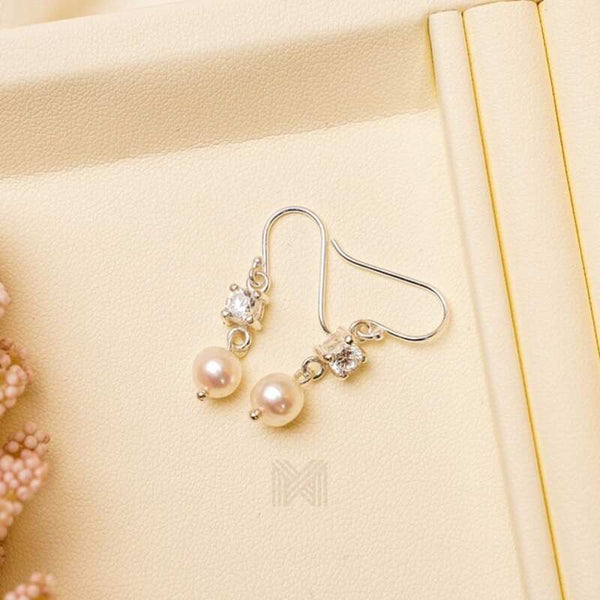 MILLENNE Made For The Night Freshwater Pearls and Studded Cubic Zirconia Silver Dangle Earrings with 925 Sterling Silver