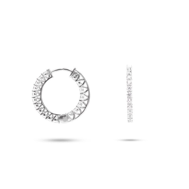 MILLENNE Made For The Night Flat Sun Cubic Zirconia Rhodium Hoop Earrings with 925 Sterling Silver