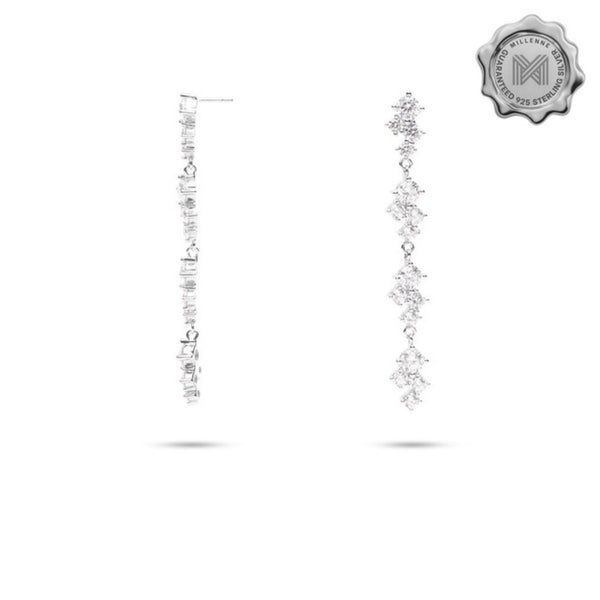 MILLENNE Made For The Night Diamond Triads Cubic Zirconia Rhodium Drop Earrings with 925 Sterling Silver