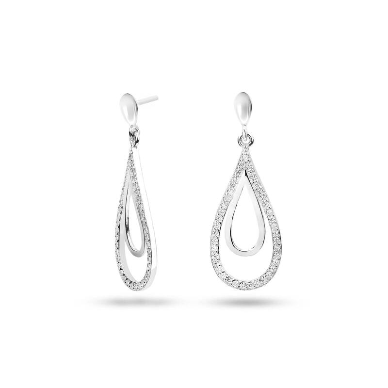 MILLENNE Made For The Night Dual Tear Drop Cubic Zirconia Silver Teardrop Earrings with 925 Sterling Silver