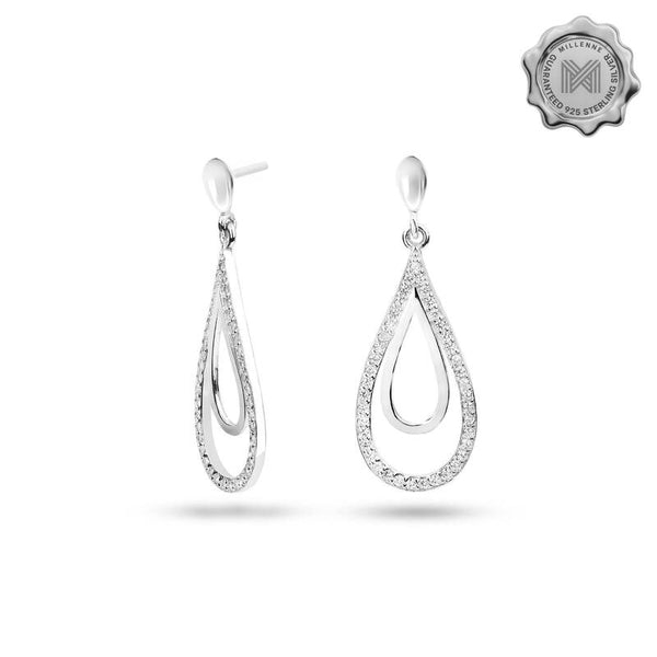 MILLENNE Made For The Night Dual Tear Drop Cubic Zirconia Silver Teardrop Earrings with 925 Sterling Silver