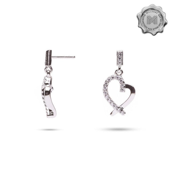 MILLENNE Made For The Night Heart Cubic Zirconia Silver Stud Earrings with 925 Sterling Silver