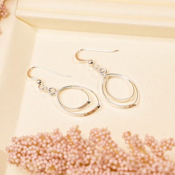 MILLENNE Minimal Double Oval Hook Silver Hook Earrings with 925 Sterling Silver