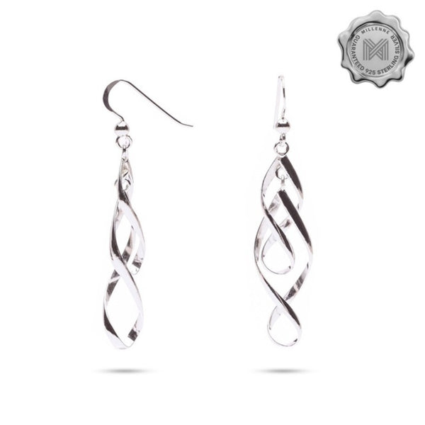 MILLENNE Millennia 2000 Swirl Hook Silver Dangle Earrings with 925 Sterling Silver