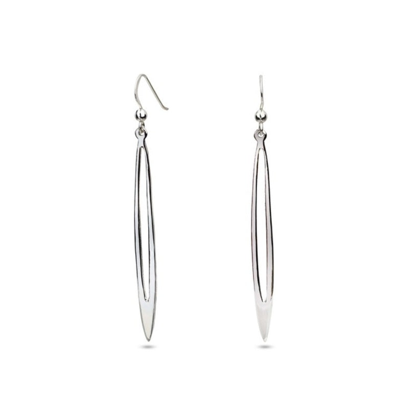 MILLENNE Minimal Narrow Ovals Silver Hook Earrings with 925 Sterling Silver