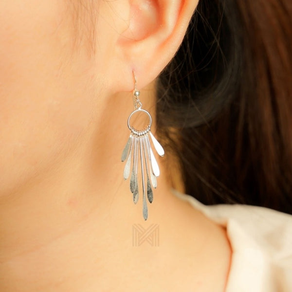 MILLENNE Millennia 2000 Feather Emulated Hook Silver Dangle Earrings with 925 Sterling Silver
