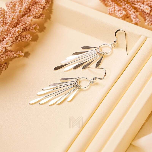 MILLENNE Millennia 2000 Feather Emulated Hook Silver Dangle Earrings with 925 Sterling Silver