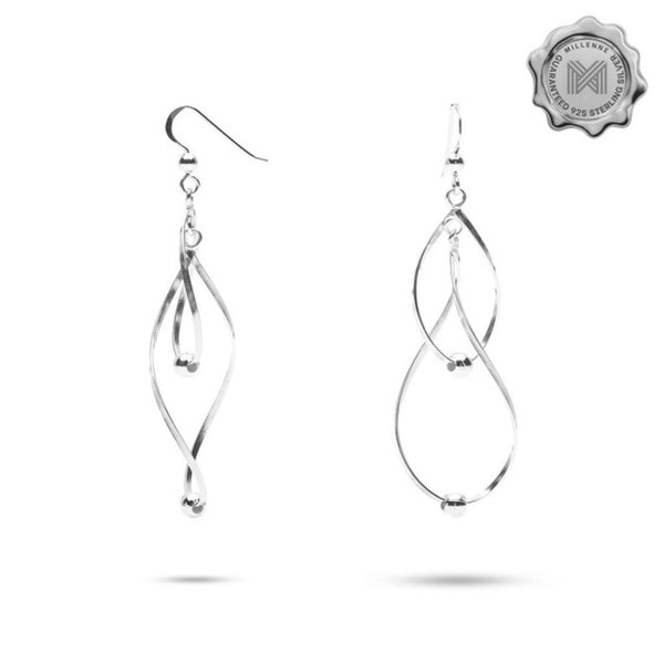 MILLENNE Millennia 2000 Twisted Petal and Ball Hook Silver Dangle Earrings with 925 Sterling Silver