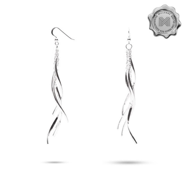 MILLENNE Millennia 2000 Spiral Thread Hook Silver Dangle Earrings with 925 Sterling Silver