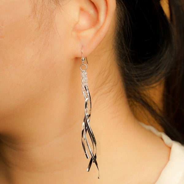 MILLENNE Millennia 2000 Spiral Thread Hook Silver Dangle Earrings with 925 Sterling Silver
