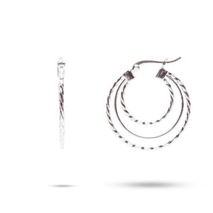 MILLENNE Millennia 2000 Tri-Circle Silver Hoop Earrings with 925 Sterling Silver