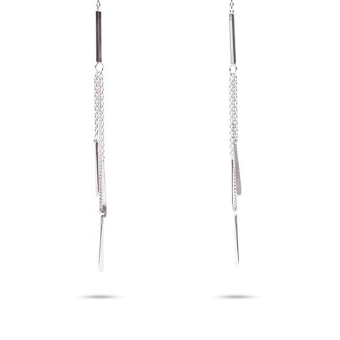 MILLENNE Minimal Thread Dangle Silver Threader Earrings with 925 Sterling Silver