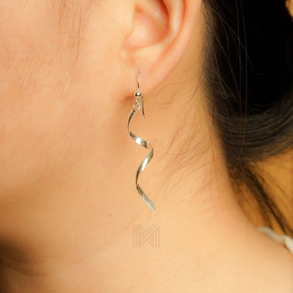 MILLENNE Minimal Ribbon Silver Hook Earrings with 925 Sterling Silver