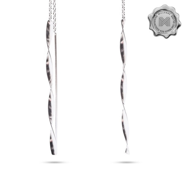 MILLENNE Minimal Twist Spiral Silver Threader Earrings with 925 Sterling Silver