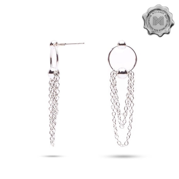 MILLENNE Millennia 2000 Drop Thread Silver Hoop Earrings with 925 Sterling Silver