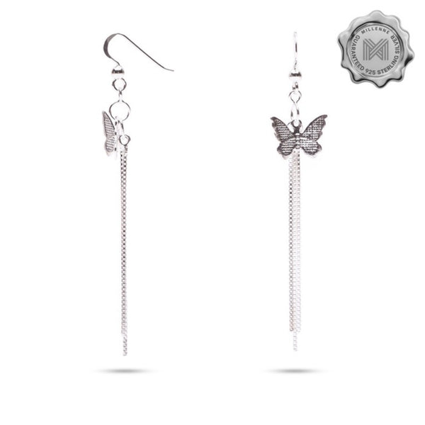 MILLENNE Millennia 2000 Butterfly Dangle Hook Silver Dangle Earrings with 925 Sterling Silver