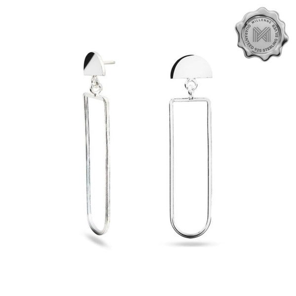 MILLENNE Minimal Wire Elongated Arch Silver Drop Earrings with 925 Sterling Silver