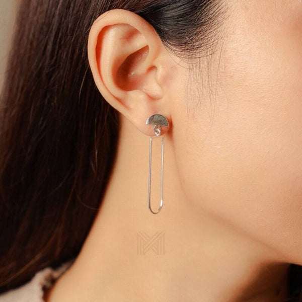 MILLENNE Minimal Wire Elongated Arch Silver Drop Earrings with 925 Sterling Silver