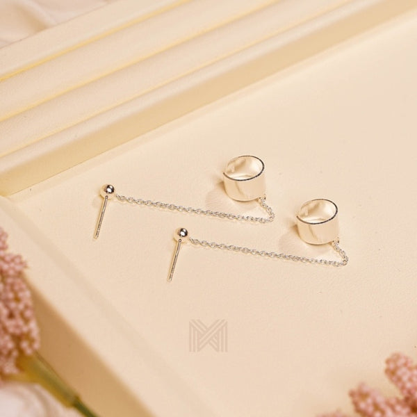 MILLENNE Minimal Ball Earring and Ear Cuff  Silver Chain Earrings with 925 Sterling Silver