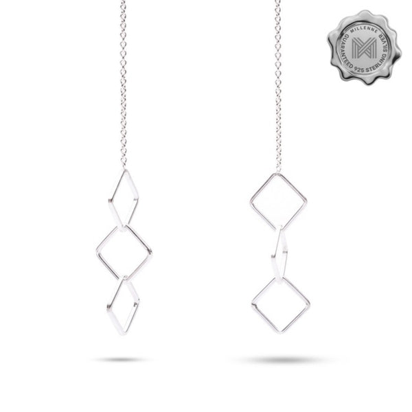 MILLENNE Millennia 2000 Interlock Rhombus Silver Threader Earrings with 925 Sterling Silver
