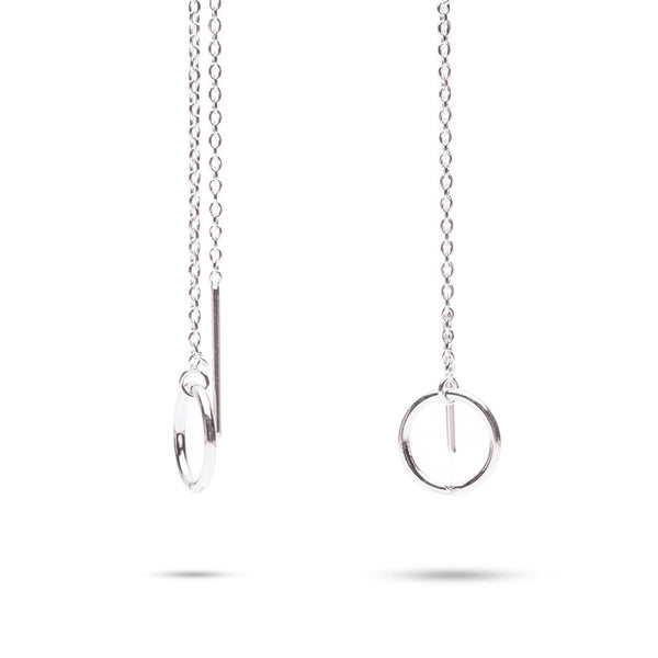 MILLENNE Minimal Circle Silver Threader Earrings with 925 Sterling Silver