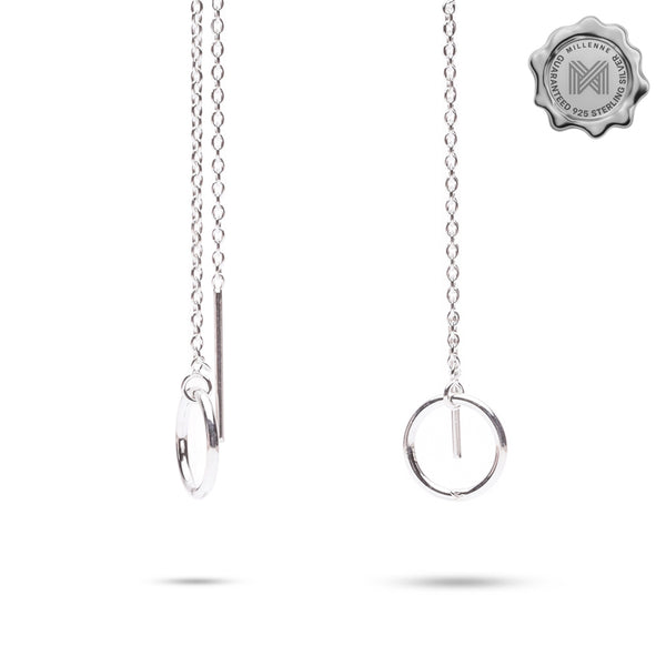 MILLENNE Minimal Circle Silver Threader Earrings with 925 Sterling Silver