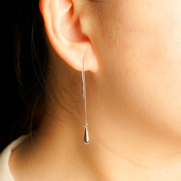 MILLENNE Minimal Droplet Silver Threader Earrings with 925 Sterling Silver