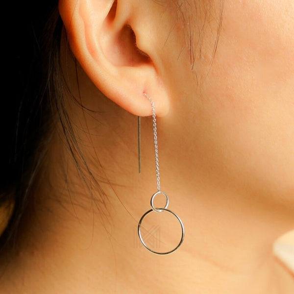 MILLENNE Minimal Circle Links Silver Threader Earrings with 925 Sterling Silver