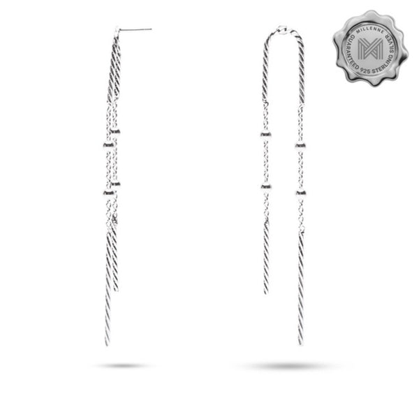 MILLENNE Minimal Inverted U Silver Threader Earrings with 925 Sterling Silver