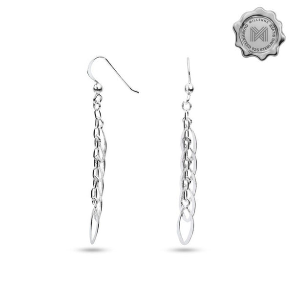 MILLENNE Millennia 2000 Multiple Oval Hook Silver Dangle Earrings with 925 Sterling Silver