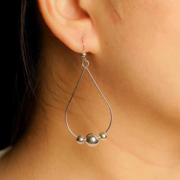 MILLENNE Minimal Pear Shape Wire Hoop with Ball Hook Silver Hook Earrings with 925 Sterling Silver
