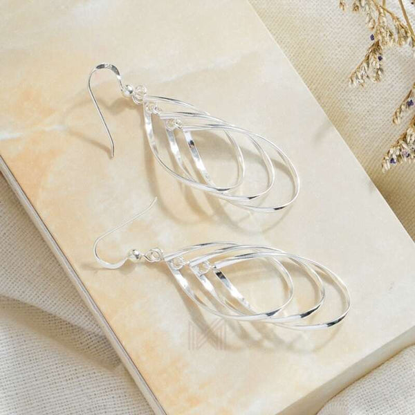 MILLENNE Millennia 2000 Oval Chain Links Hook Silver Dangle Earrings with 925 Sterling Silver