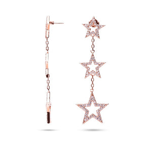 MILLENNE Made For the Night Graduated Star Dangler Cubic Zirconia Rose Gold Drop Earrings with 925 Sterling Silver