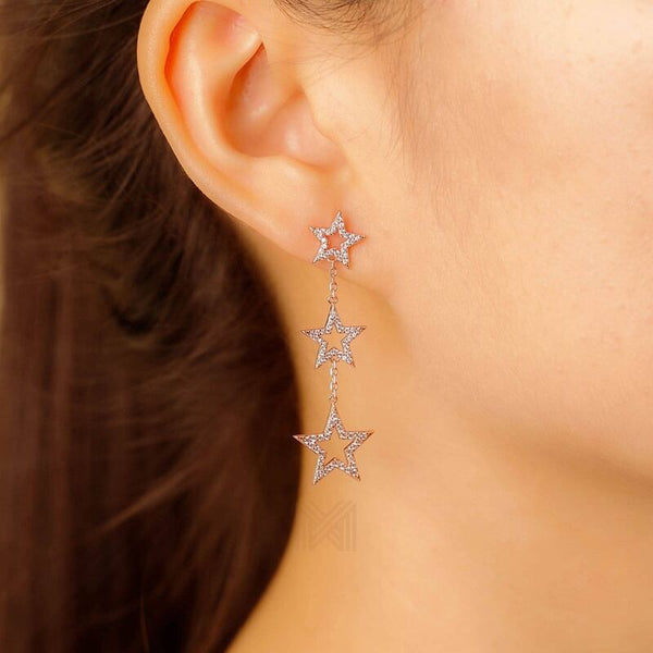 MILLENNE Made For the Night Graduated Star Dangler Cubic Zirconia Rose Gold Drop Earrings with 925 Sterling Silver