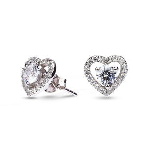 MILLENNE Made For The Night Heart Studded Cubic Zirconia White Gold Stud Earrings with 925 Sterling Silver