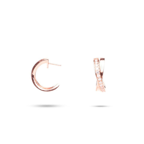 MILLENNE Made For The Night Criss-Crossed Half Cubic Zirconia Rose Gold Hoop Earrings with 925 Sterling Silver