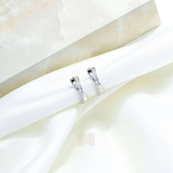 MILLENNE Made For The Night Cris-Crossed Half Cubic Zirconia White Gold Hoop Earrings with 925 Sterling Silver