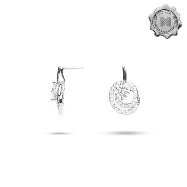 MILLENNE Made For The Night Swirl with Stones Cubic Zirconia White Gold Stud Earrings with 925 Sterling Silver