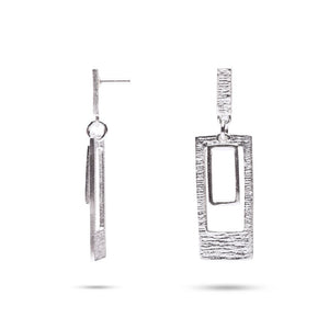 MILLENNE Millennia 2000 Double Rectangular White Gold Stud Earrings with 925 Sterling Silver